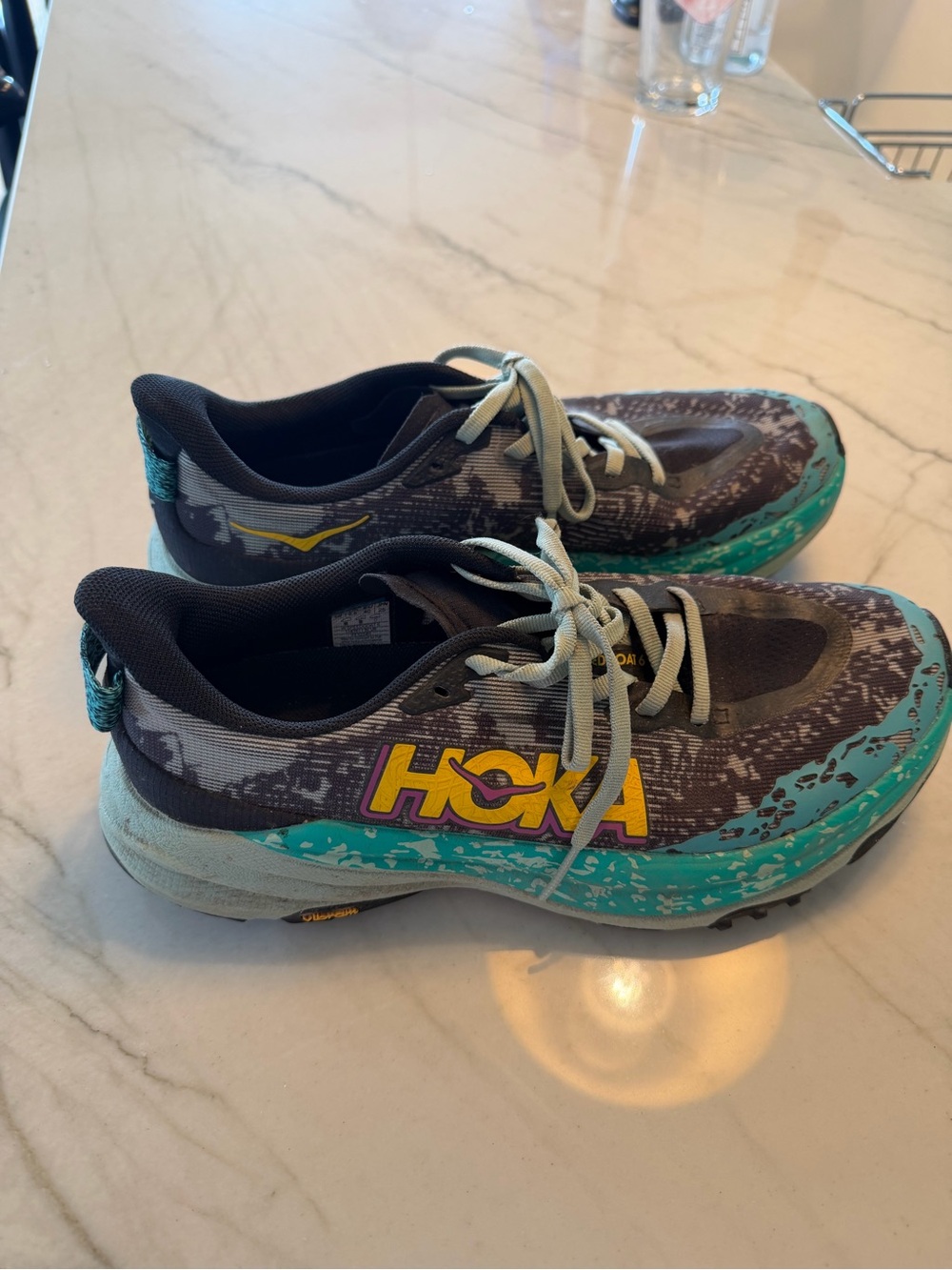 Hoka Speedgoat 6 Women's Running Shoes - Teal, Gray, Yellow
